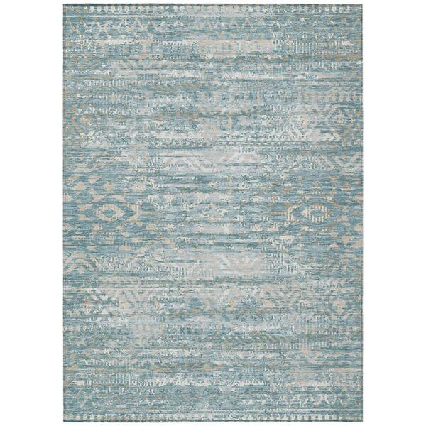 Chantille Machine Washable Indoor/Outdoor Abstract ACN3161 Teal 10 ft. x 14 ft. Area Rug