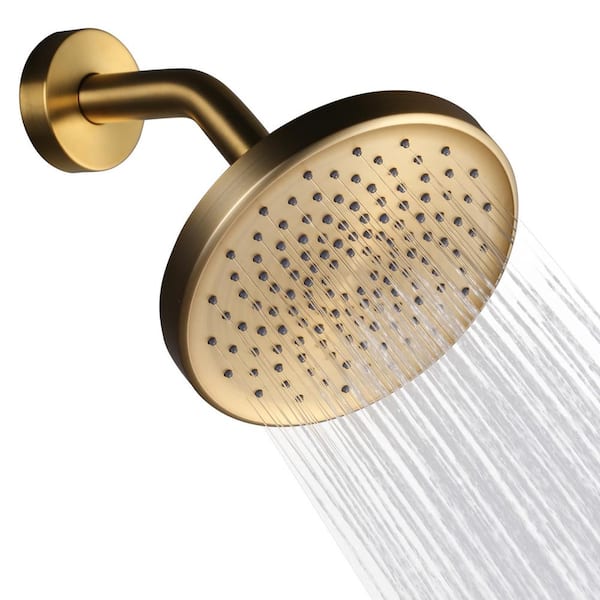 WOWOW 1-Spray Patterns with 1.75 GPM 6 in. Wall Mount Rain Fixed Shower Head in Gold