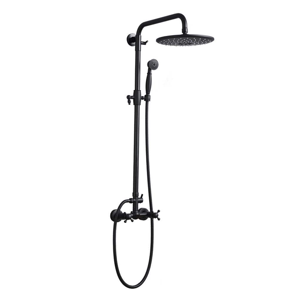  2-Spray Patterns 2.5GPM Round 8 in. Wall Bar Shower Kit with Hand Shower and Slide Bar in Matte Black