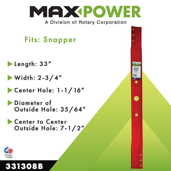 Maxpower 331308B Mower Blade for 33 Cut Snapper replaces 19523