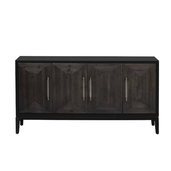 Unbranded 59.6 in. W x 15.7 in. D x 31.5 in. H Black Linen Cabinet with 4 Brushed Doors and Fir Veneer for Various Spaces