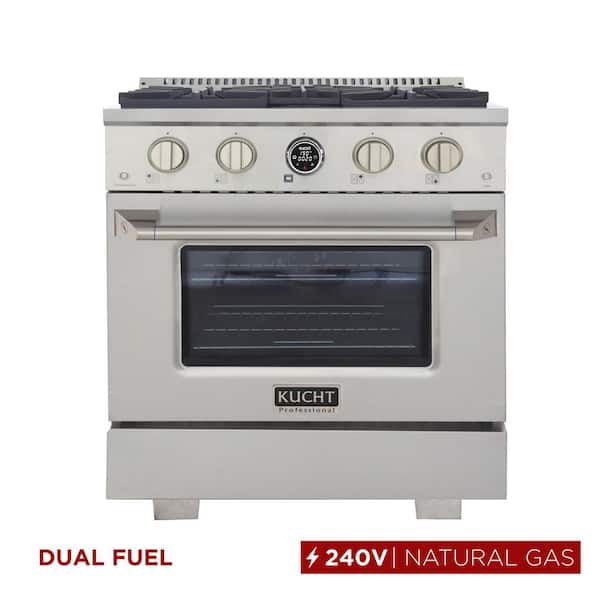 30 in. 4.2 cu. ft. 4-Burners Dual Fuel Range for Natural Gas in Stainless Steel with Horus Digital Dial Thermostat
