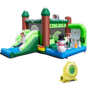6-in-1 Winter Themed Snowman Inflatable Castle kids Jumping Bounce House with 735-Watt Blower