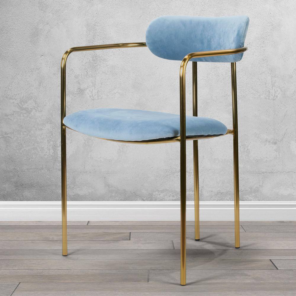 Blue Velvet Upholstered Arm Chair with Metal Frame