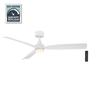 Marlston 52 in. Indoor/Outdoor Matte White with White Blades Ceiling Fan with Adjustable White LED with Remote Included