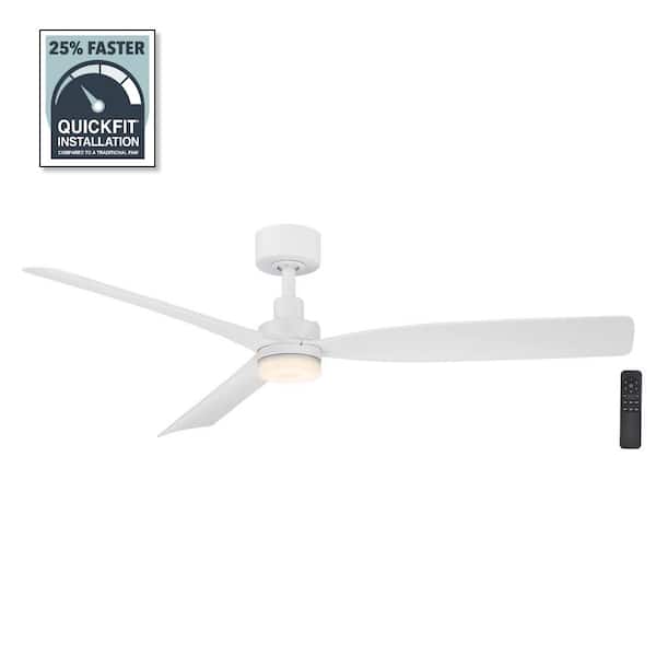 Hampton Bay Marlston 52 in. Indoor/Outdoor Matte White with White Blades Ceiling Fan with Adjustable White LED with Remote Included