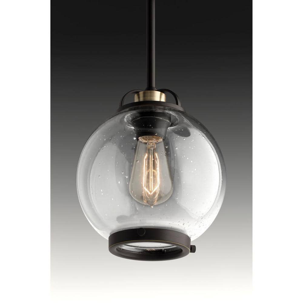 Elegant Antique Bronze Globe Pendant with Seeded Glass Shade