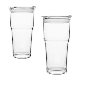 Adrinfly 16 oz. Clear Shaped Drinking Glass Set with Bamboo Lids, 4 Straw  and 2 Cleaning Brush (4-Pack) SNSA01-1KI016 - The Home Depot