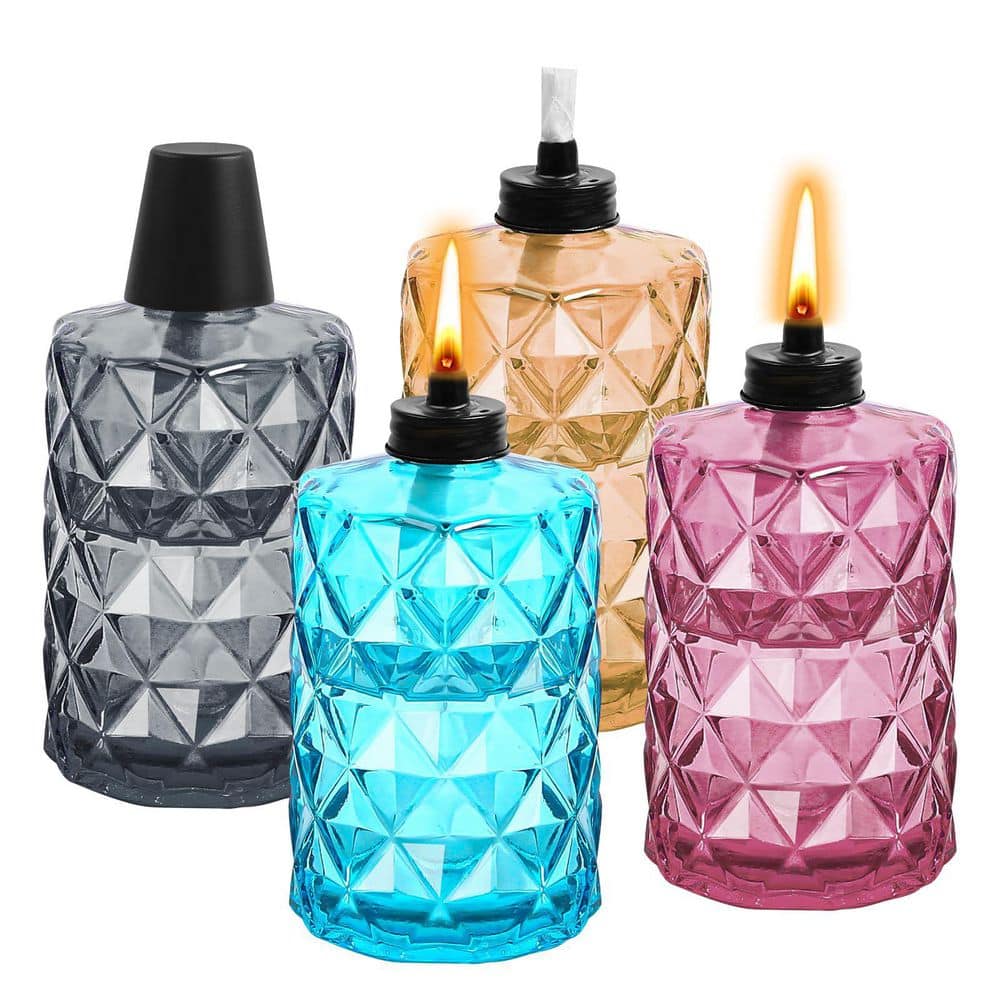 Unbranded 4-Pack 12oz Glass Tabletop Citronella Torches,Refillable Outdoor Flame Lanterns with Wicks and Covers for Patio & Garden XM888-62