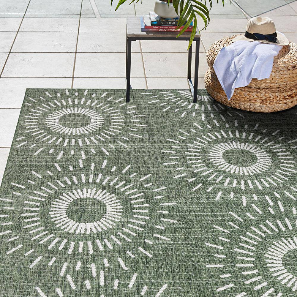 Tiaret Green and Beige Flatweave Indoor/Outdoor Area Rug 5' x 7'