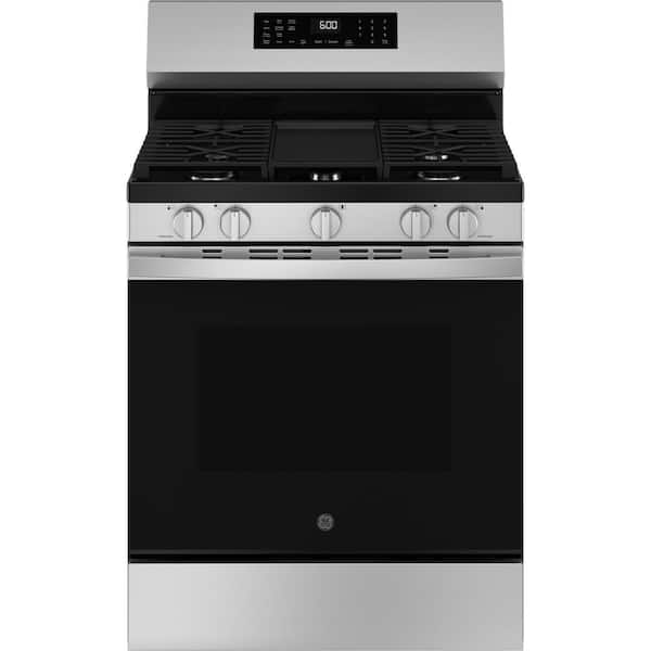 GE 30 in. 5-Burners Smart Free-Standing Gas Convection Range in Stainless with EasyWash Oven Tray And No-Preheat Air Fry