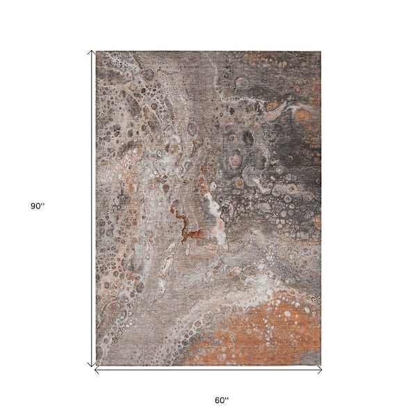 Terra Cotta, Copper, Gray 5 ft. x 8 ft.  Woven Abstract Polyester Rectangle Indoor / Outdoor Area Rug