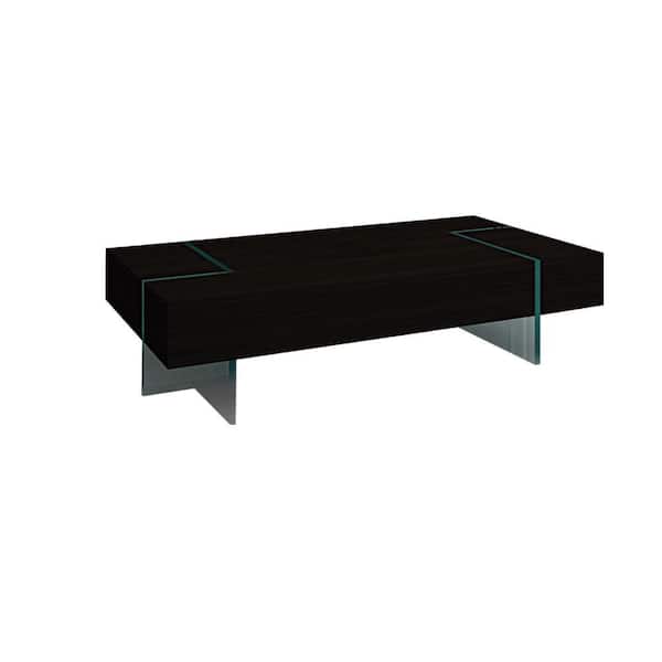 Benjara Wami 28 in. Black and Clear Rectangle Glass Coffee Table