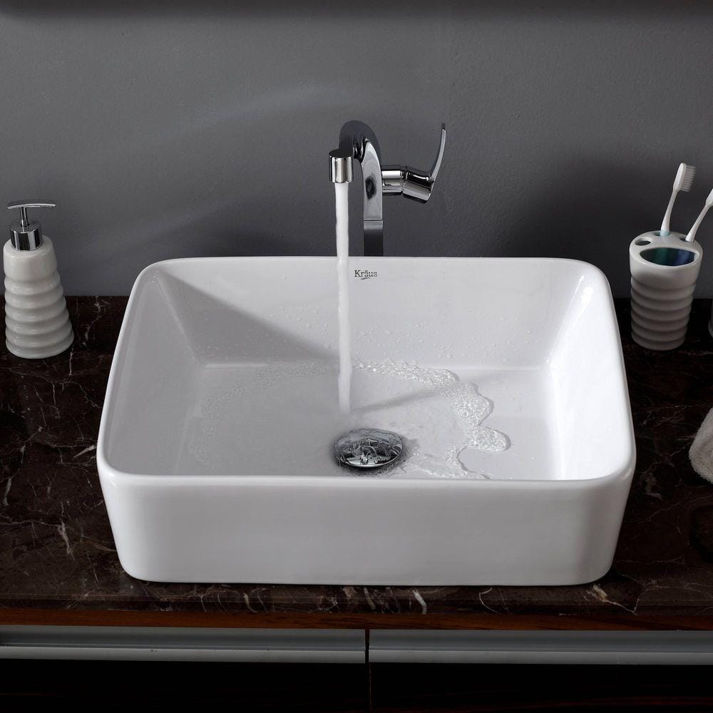 White Ceramic Rectangular Vessel Bathroom Sink