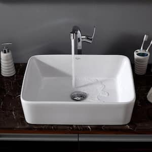 Elavo 18.8 in. Rectangular Vessel Bathroom Sink in White Vitreous China with Pop Up Drain in Chrome