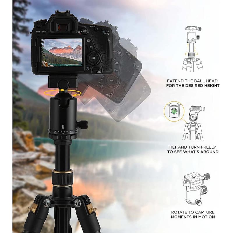 63 in. Portable Compact Aluminum Tripod with Bluetooth Remote and Smartphone