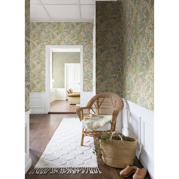 Elise Green Cream Nouveau Gardens Wallpaper Sample