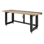 6 ft. Folding Adjustable Height Solid Wood Top Workbench in Black