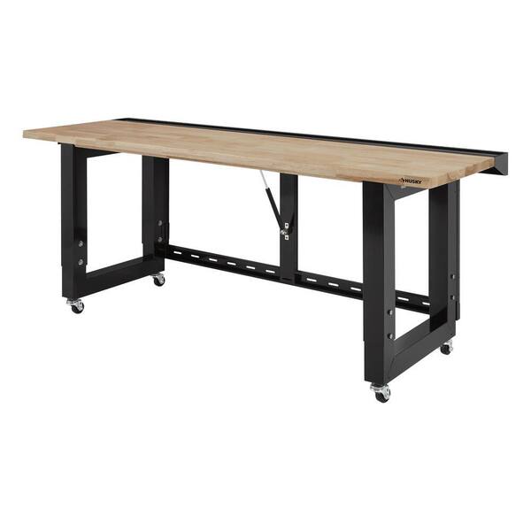 Husky Ready To Assemble 6 Ft Folding Adjustable Height Solid Wood Top Workbench In Black G7200fw Us The Home Depot - Best Adjustable Height Workbench