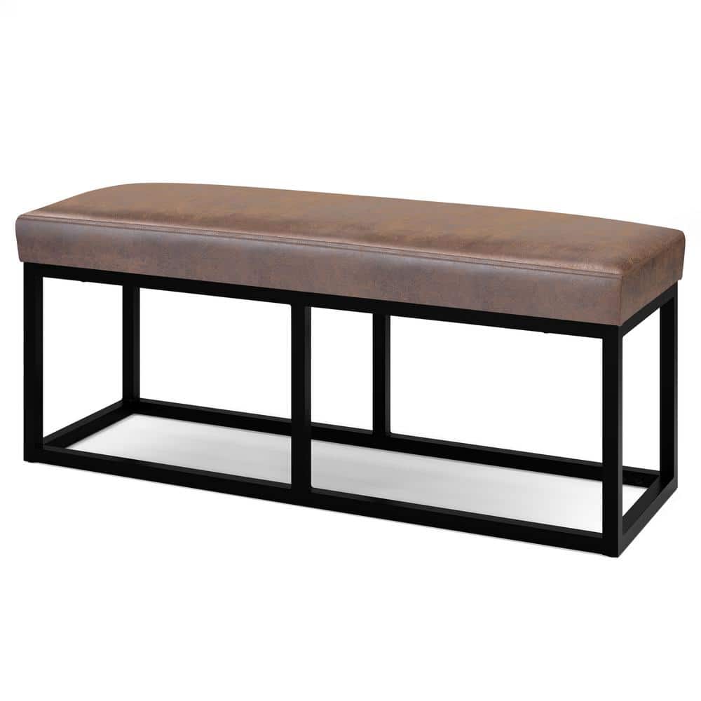 Reynolds 44" Distressed Chestnut Brown Faux Leather Bench