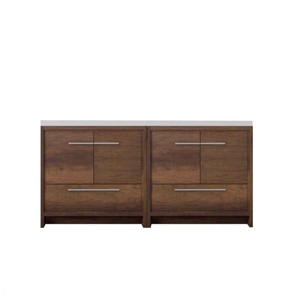 Rosewood Double Freestanding Bathroom Vanity with White Acrylic Sink
