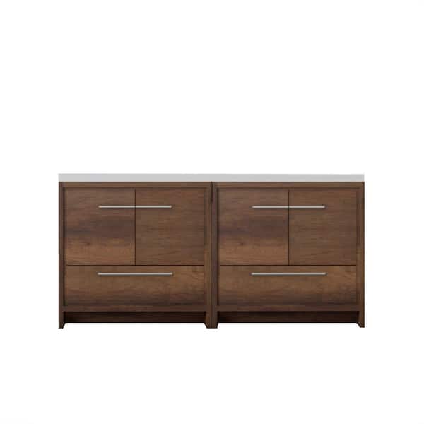 Sortino 72 in. W x 19 in. D Bath Vanity in Rosewood with Acrylic Vanity Top in White with White Basin