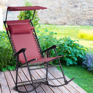 Metal Outdoor Rocking Chair Folding Chair in Wine Seat with Adjustable Canopy