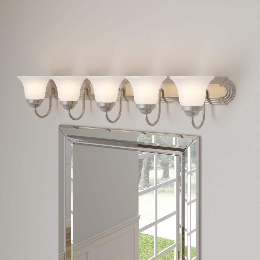 36-Inch Brushed Nickel Alabaster Glass 5-Light Vanity Fixture
