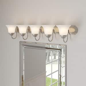 5-Light Brushed Nickel Alabaster Glass Traditional Bath Vanity Light