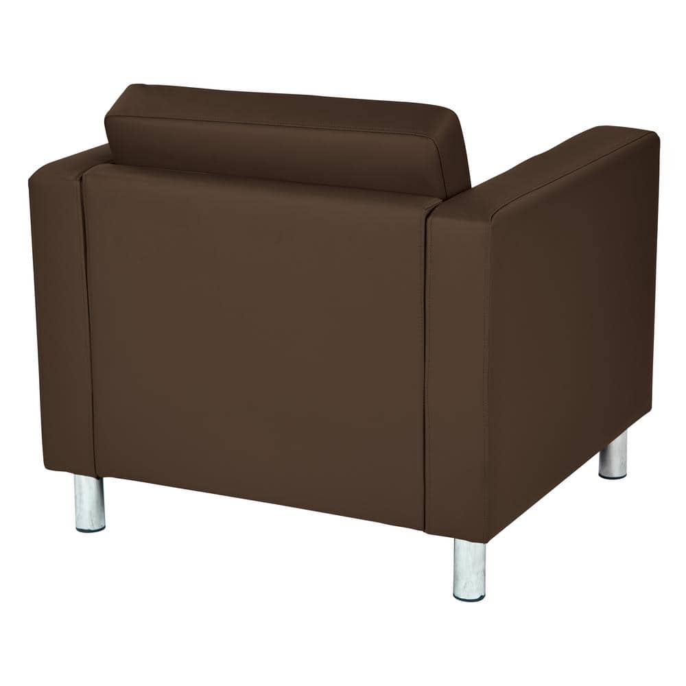Java Brown Faux Leather Accent Chair with Metal Legs