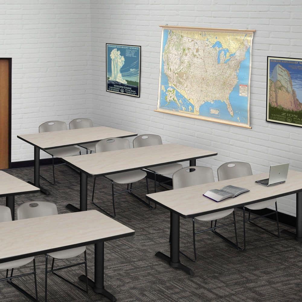 Cain 66 in x 24 in. Maple T-Base Training Seminar Table Desk and 2 Zeng Stack Chairs-Grey