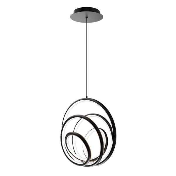 Hoopla 13 in. 1-Light Black Integrated LED Pendant Light Selectable 4CCT 2700K-3000K-3500K-4000K