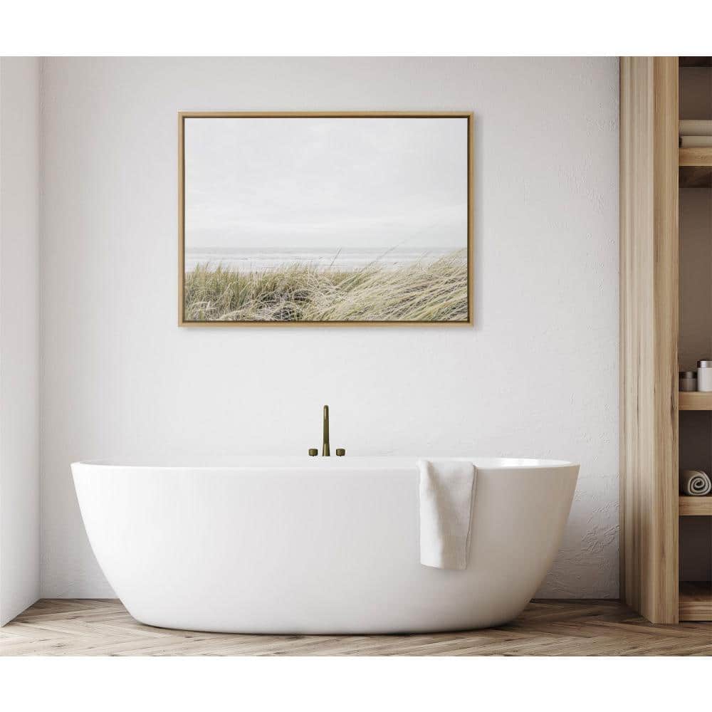 East Beach Coastal Landscape Canvas Print with Natural Frame