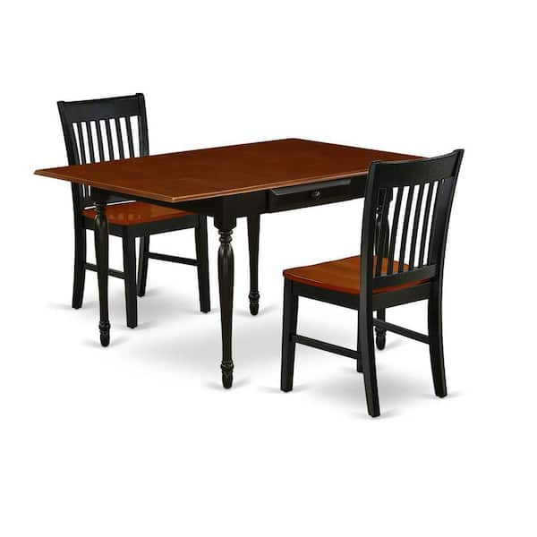 East West Furniture 3-Piece Black and Cherry Finish Solid Wood Top With Dropleaf Dining Table Set