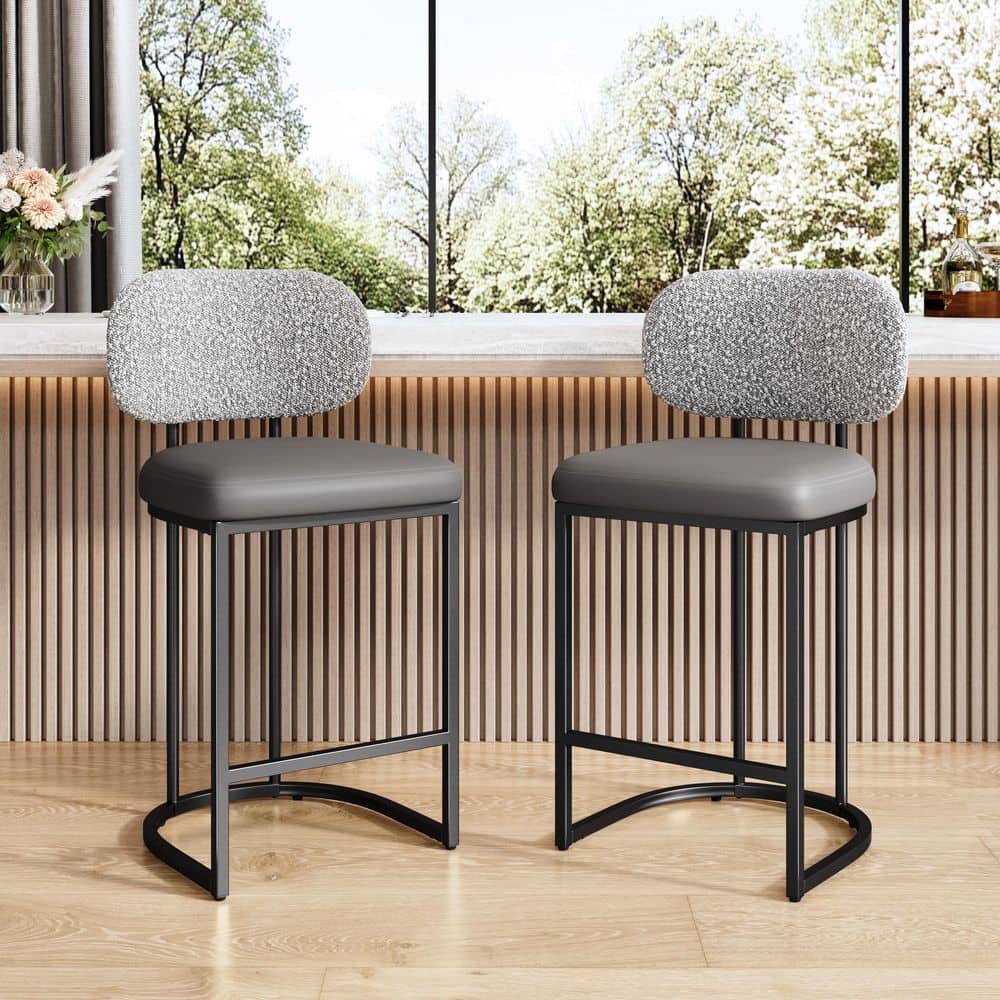 35.63 in. Chenille Back Metal Frame Counter Height Bar Stool with Gray Faux Leather Seat (Set of 2) price history on PriceWatchPro