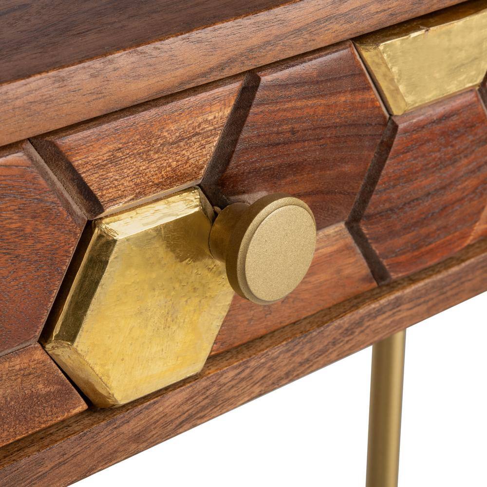 Transitional Honeycomb Carved 35" Walnut Home Office Desk with Drawer