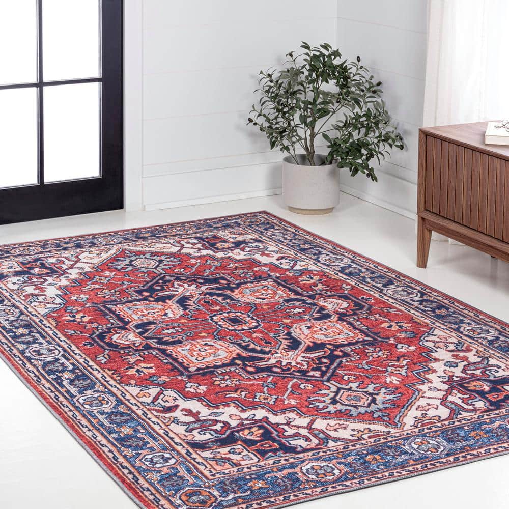 Cirali Medallion Red/Navy 4' x 6' Washable Synthetic Area Rug