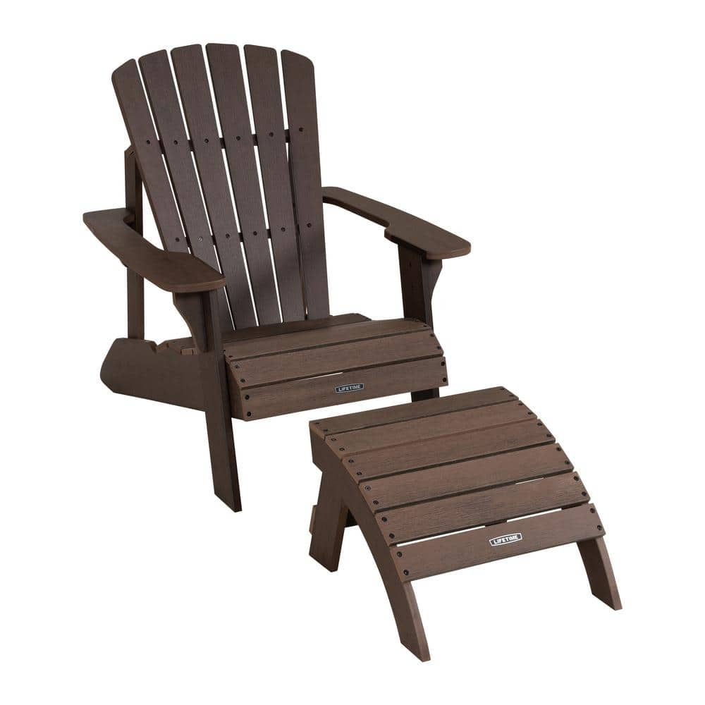 Lifetime Rustic Brown Composite Adirondack Chair And Ottoman Set 60294 The Home Depot