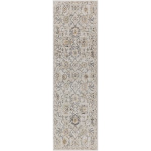 Oushak Home Grey 2 ft. x 8 ft. Floral Traditional Runner Area Rug