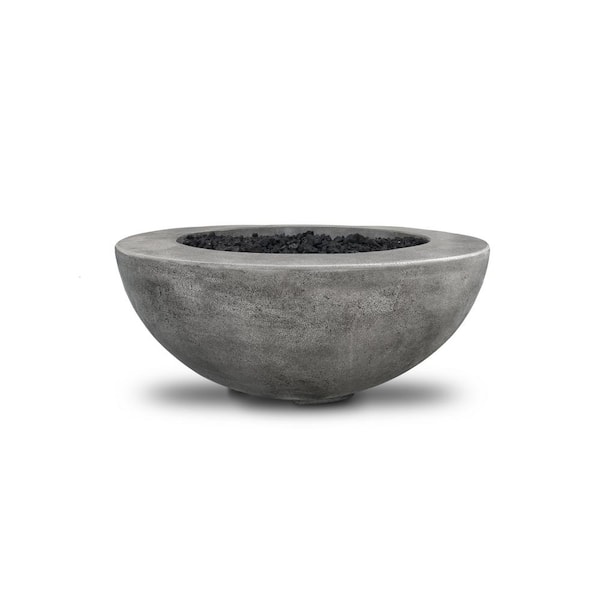 Natco Stanford 39 in. W x 18 in. H Outdoor Round Cement Natural Gas Fire Pit Kit Bowl in Pewter Color w/ 27 lbs. of Lava Rock