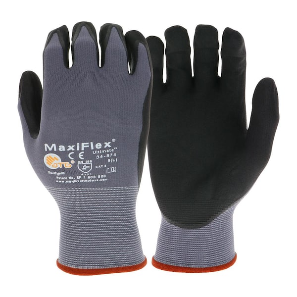 ATG MaxiFlex Ultimate Men's Large Gray Nitrile Coated Work Gloves with Touchscreen Capability