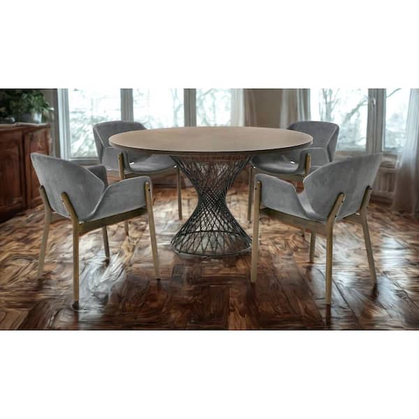 Theresa Modern Walnut Wood 54 in. Pedestal Dining Table Seats-4