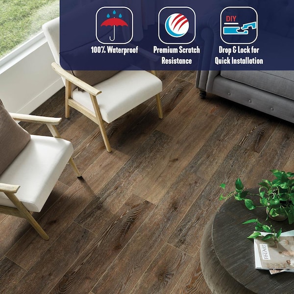 redefine Cocoa Twilight 22 MIL 7 in. W x 48 in. L Waterproof Click Lock Vinyl Tile Flooring (23.64 sq. ft./ctn)