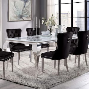 Bechlot 79 in. Rectangle White and Chrome Glass Dining Table (Seats 6)