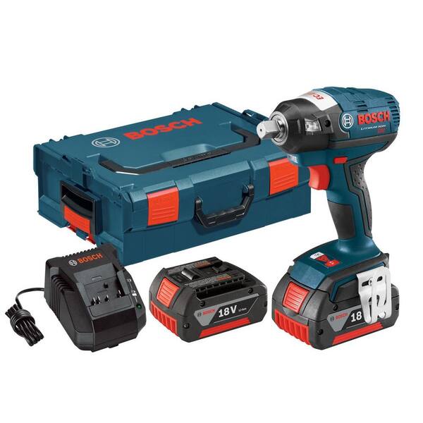 Bosch 18 Volt Lithium-Ion Cordless Electric 1/2 in. Brushless Square Drive Impact Wrench Kit with Detent Pin