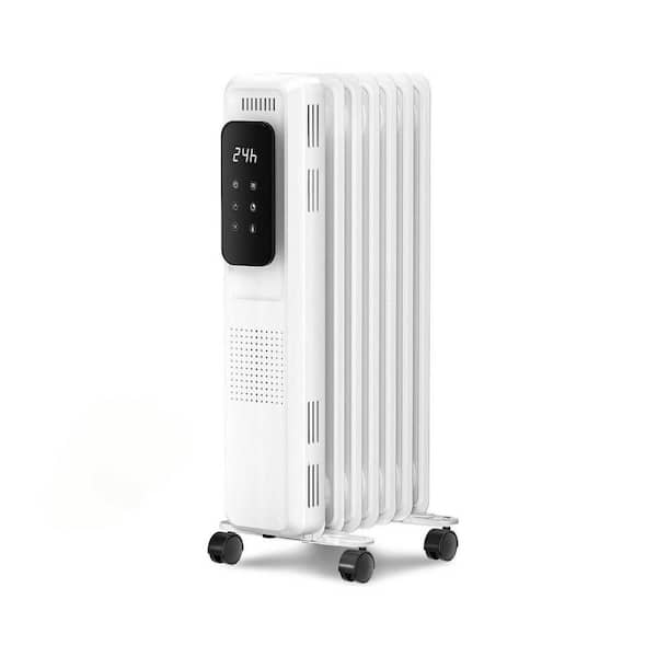 1500W Portable Electric Oil Heater with LCD Display and Anti-Tip Protection in White
