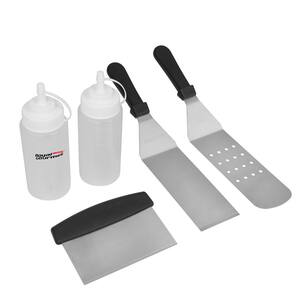 Stainless Steel Spatula Set Scraper/Chopper, Spatula, Perforated Turner, 2 Squirt Bottles (5-Pieces)