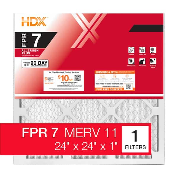 HDX 24 in. x 24 in. x 1 in. Allergen Plus Pleated Air Filter FPR 7, MERV 11