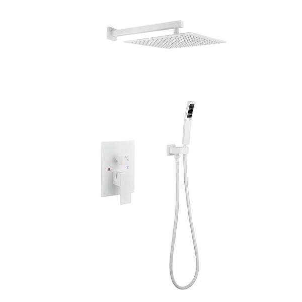 WELLFOR Single Handle 1-Spray Square High-Pressure Shower Faucet 2.5 GPM with Ceramic Disc Valves and Hand Shower in White