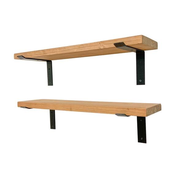 Intrinsic Haven Industrial 32 in. W x 10 in. D Light Brown Pine Wood Heavy Duty Decorative Wall Shelf Set with Brackets